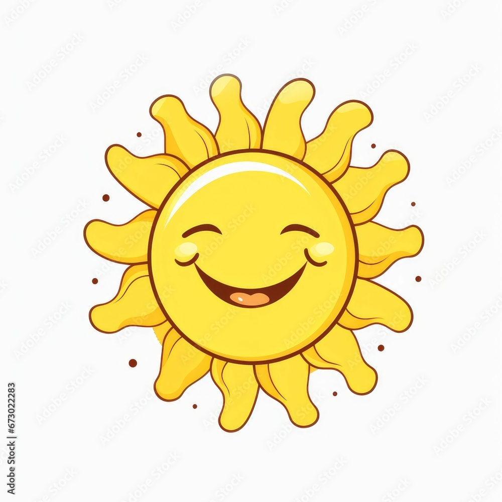 AI generated illustration of a yellow sun with a cheerful face icon on a white background AI generated illustration of a yellow sun with a cheerful face icon on a white background