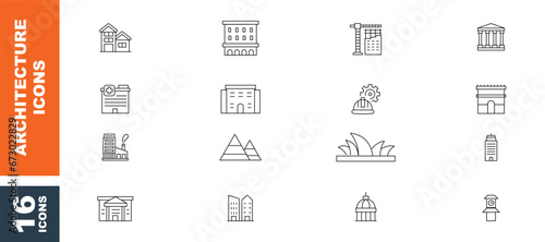 Architecture and Real State Outline Icons Pack. Set of Architecture icons. Isolated on White background. Vector illustration. Editable Stroke icons. 