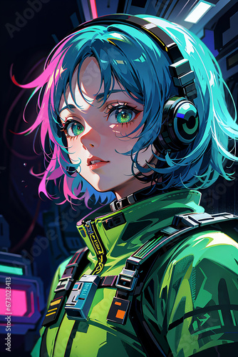 astronaut girl anime style future tech