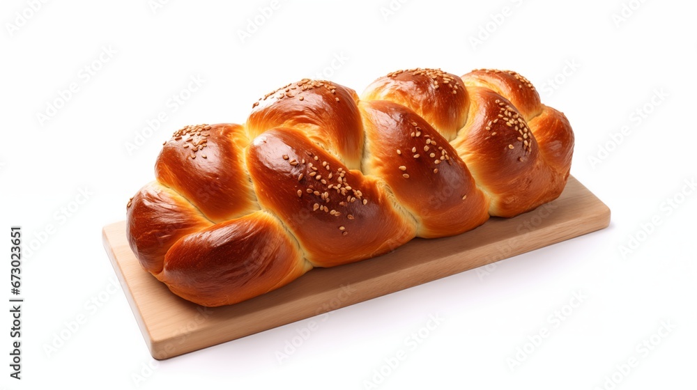 Sweet braided bread isolated on white background. Sweet braided bun.