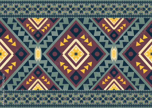American ethnic native pattern.Traditional Navajo,Aztec,Apache,Southwest and Mexican style fabric pattern.Abstract vector motifs pattern.Design for fabric,clothing,blanket,carpet,woven,wrap,decoration