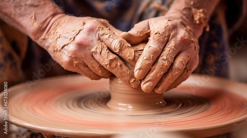 AI generated illustration of a person using a pottery wheel to create a ceramic bowl