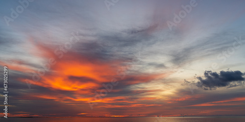 Abstract amazing Scene of stuning Colorful sunset or sunrise with clouds background in nature and travel concept, wide angle shot Panorama shot,Copy space.