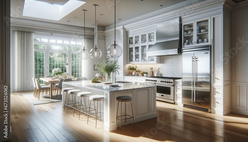 Elegant and Bright Transitional Kitchen Design photo