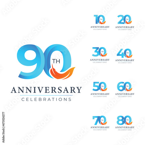 90 10 Th Anniversary Celebration Vector Template Design Illustration