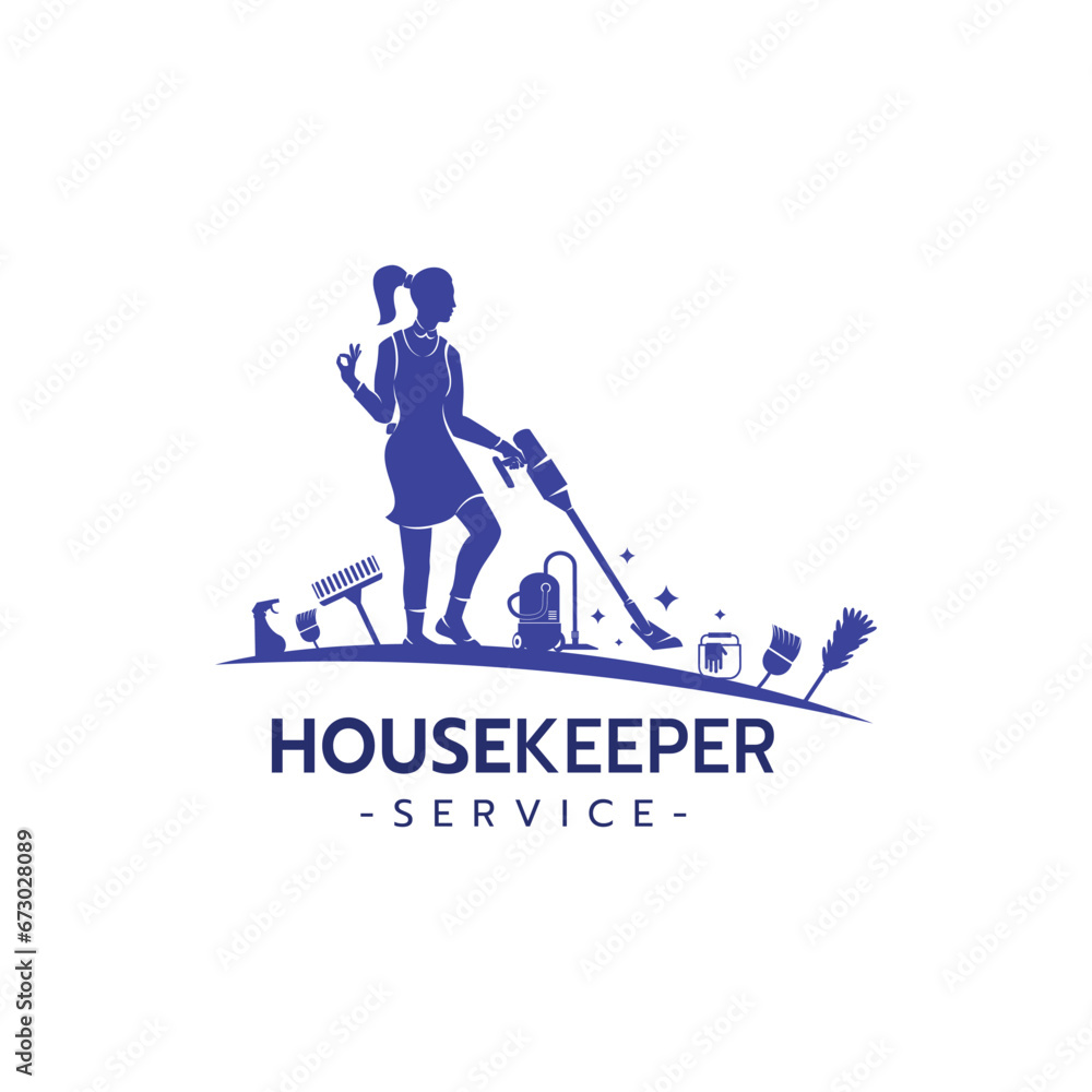 Cute cartoon Housekeeper Maid Logo Sign