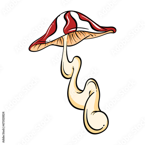 Cartoon Mushroom. Magic mushroom symbol. poisonous mushroom. Vector illustration isolated on white background.