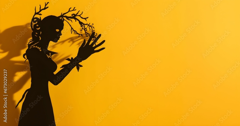 AI generated illustration of a dark eerie silhouette against a bright yellow backdrop AI generated illustration of a dark eerie silhouette against a bright yellow backdrop