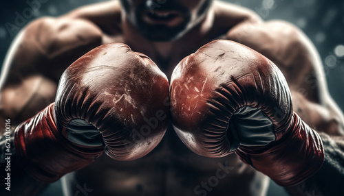 Close-up shot of boxer's gloves in action generative ai