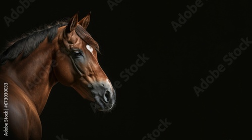 AI-generated illustration of a brown horse standing against a black background © Wirestock