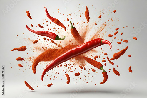 Chili pepper powder splash, spicy burst photo