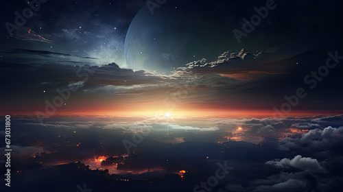 space view, planet at night, A beautiful night seen from the space
