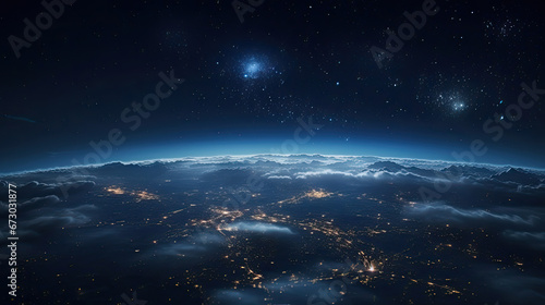 space view  planet at night  A beautiful night seen from the space