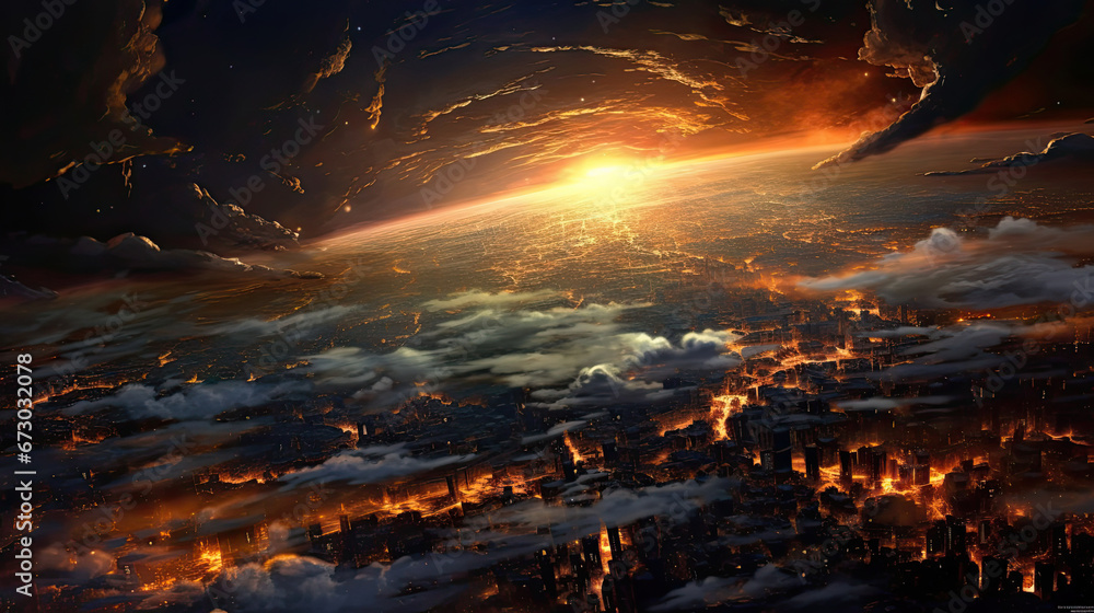 space view, planet at night, A beautiful night seen from the space space view, planet at night, A beautiful night seen from the space
