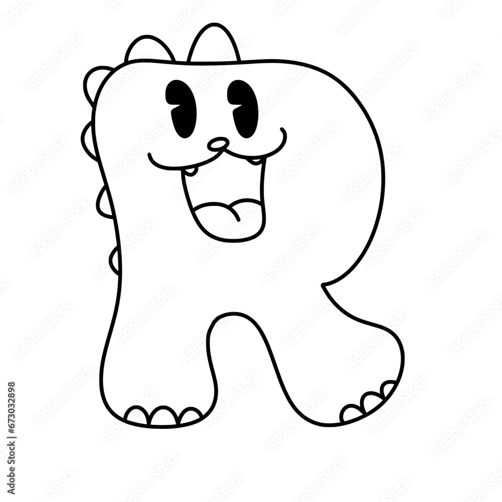 Obraz premium Dinosaur alphabet Cartoon doodle outline dino font letter funny dino for nursery kindergarten kids baby shower birthday coloring book illustration abc kids typography