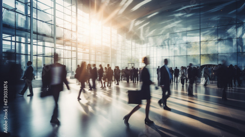 Blurred business people rushing at a corridor