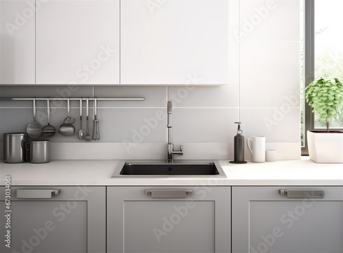 Modern white and gray kitchen.