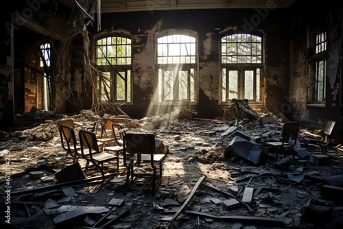 小学校の廃墟に残る教室跡 photo