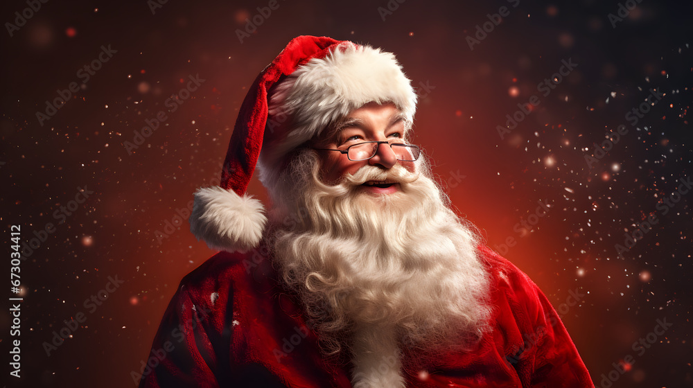 close up photo of Santa Claus's expression on a red background close up photo of Santa Claus's expression on a red background