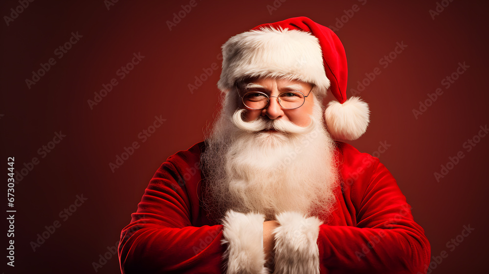 Naklejka premium close up photo of Santa Claus's expression on a red background