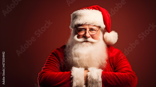 close up photo of Santa Claus's expression on a red background