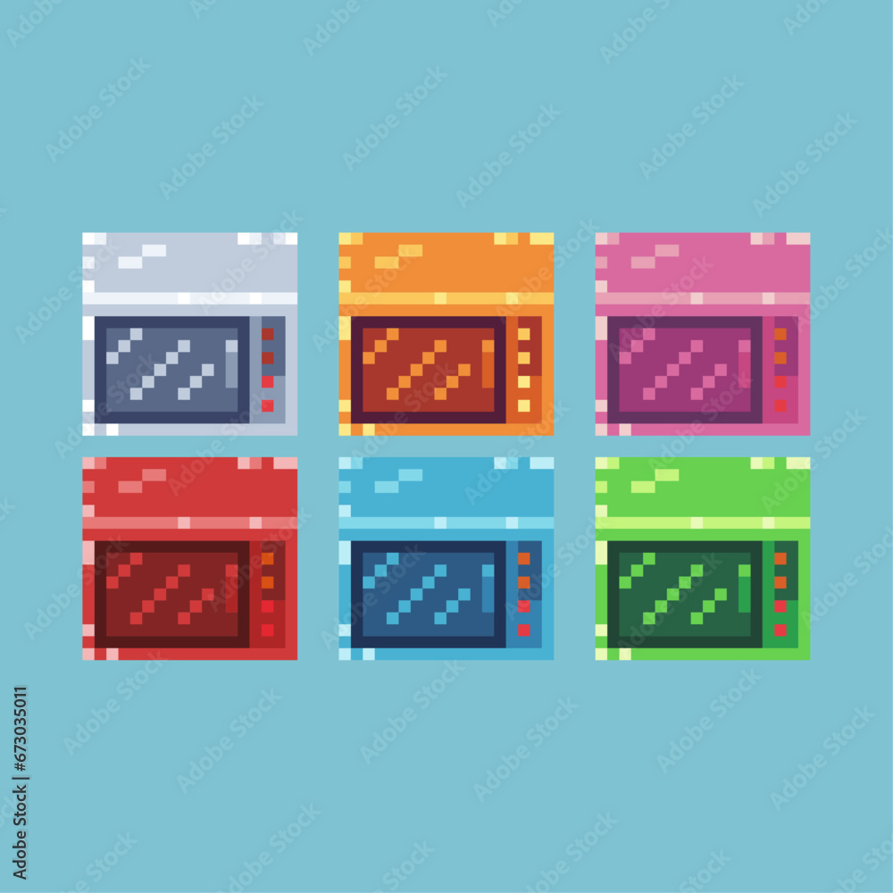 Pixel art sets of oven with variation color item asset. Simple bits of oven pixelated style. 8bits perfect for game asset or design asset element for your game design asset.