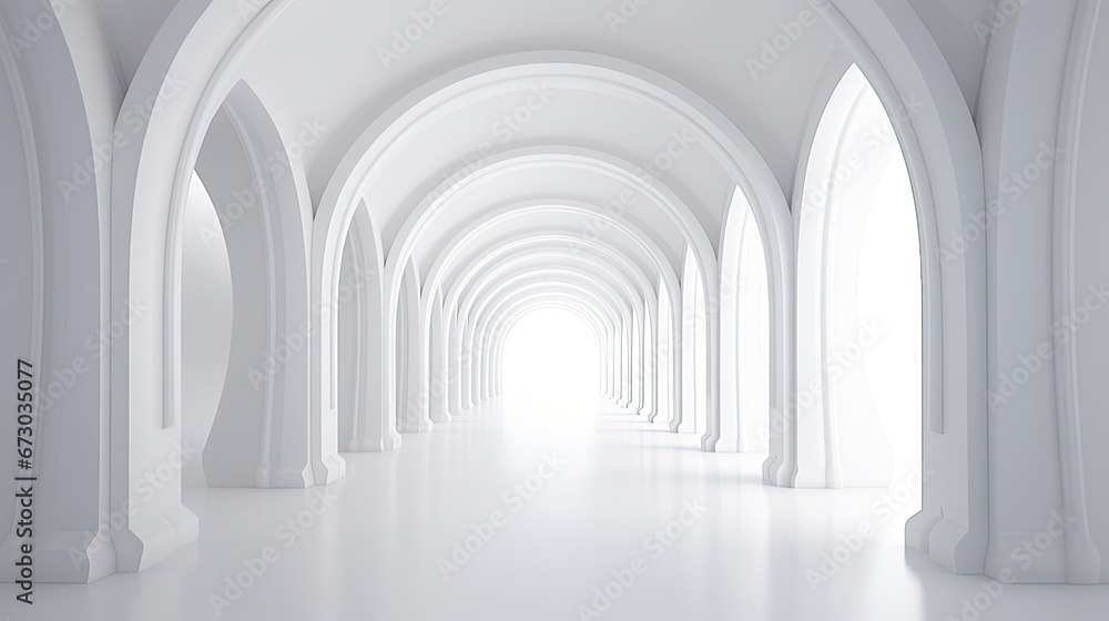 3d render of a corridor with columns, 
3d rendering white corridor pillars background 