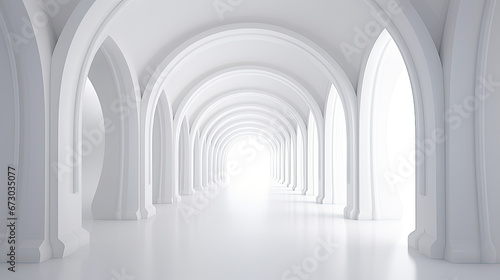 3d render of a corridor with columns, 3d rendering white corridor pillars background 