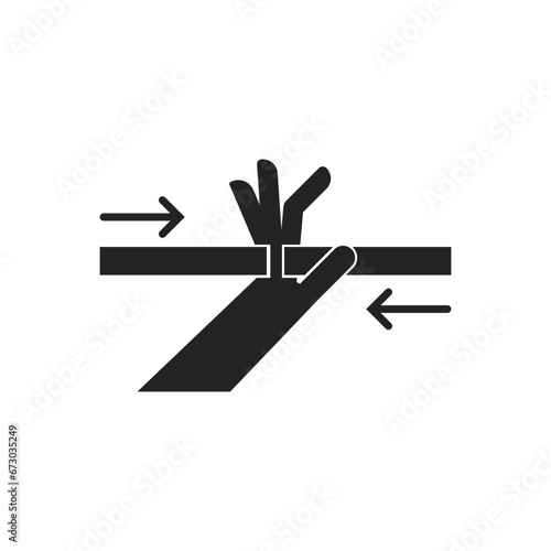 Isolated pictogram danger sign of hand pinched on elevator, train, bus door, pinch by machine, hand injury precaution