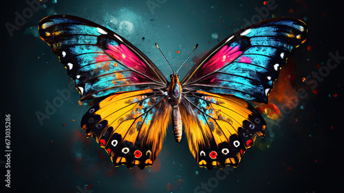 Colorful painted butterfly on blur background