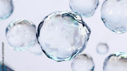 Wallpaper Mural essential Oil Bubbles for cosmetics in water. blue liquid bubbles, fluid flow. Collagen, atoms floating, Moisturizing Cream, Skin Serum, Vitamin, beauty concept, 3d render Torontodigital.ca