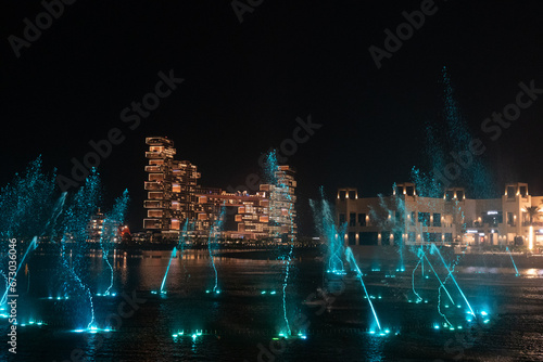 Evening lighted fountain show in Dubai.