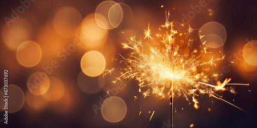 one sparkler on the night, Happy New Year Celebration Sparkles Banner, space for text 