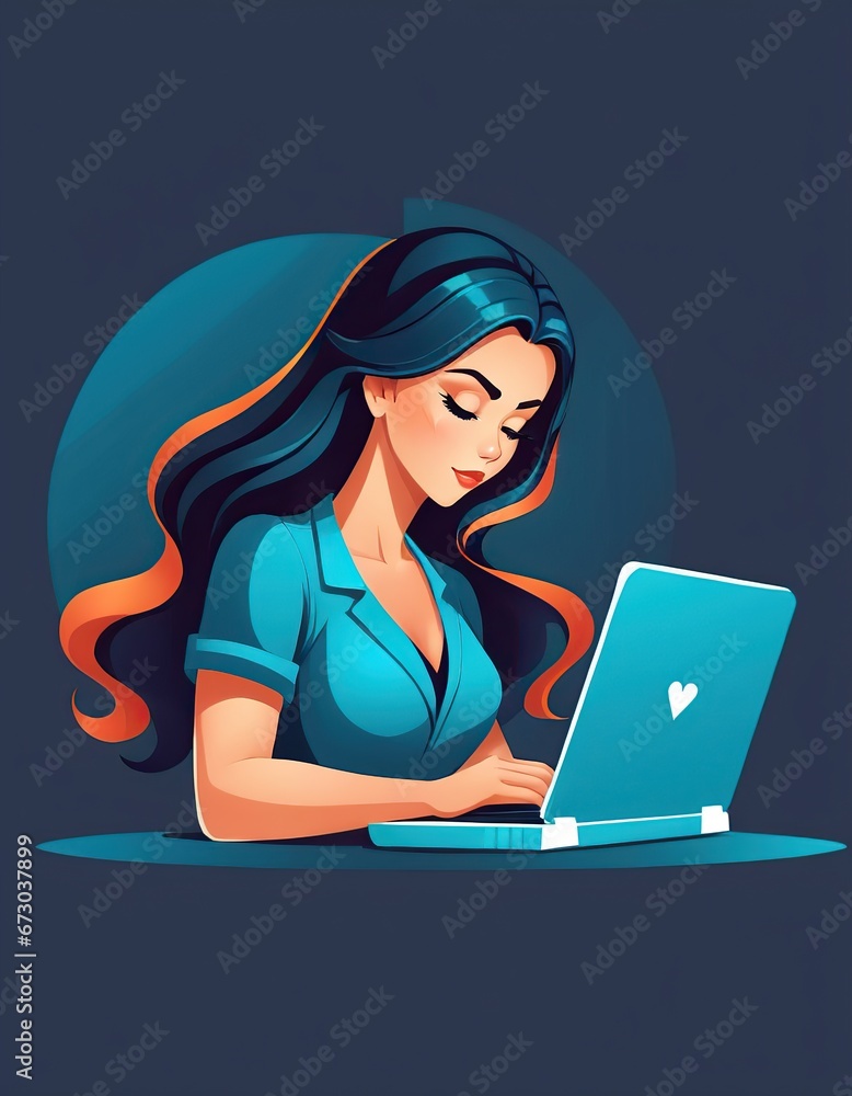 the girl is working on a laptop the girl is working on a laptop