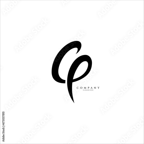 CP initial handwriting logo. Monogram letter signature vector