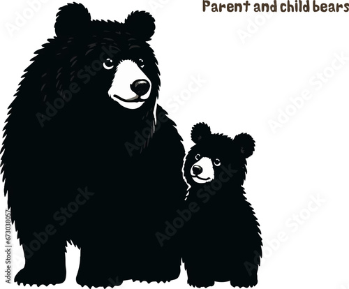 可愛い熊の親子のシンプルイラスト