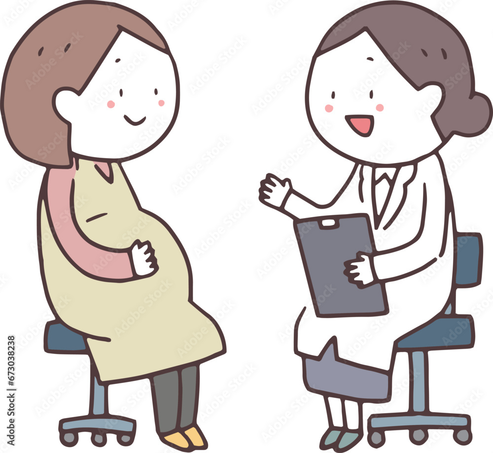 問診する女医と妊婦 問診する女医と妊婦
