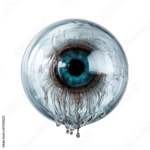 Spooky Floating Eyeball Isolated on Transparent or White Background, PNG