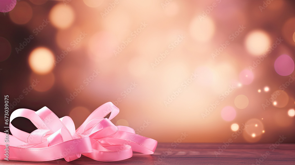pink ribbon awarness month on blur background,  concept background with copy space