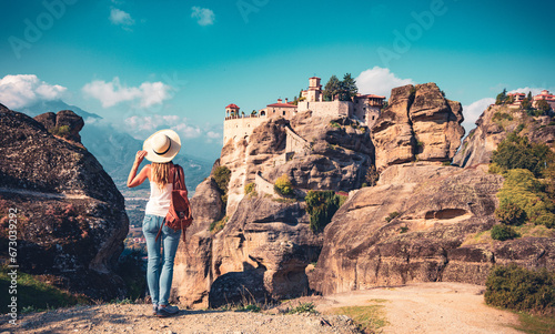 Greece, Famous touristic site of Meteora and monastery in the mountain