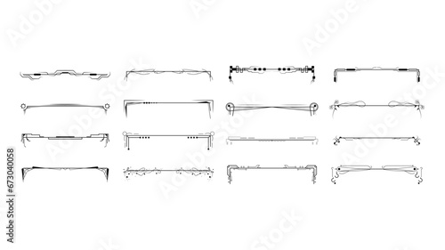 Set Black Simple Line Collection Doodle Border Elements Vector Design Style Sketch Isolated Illustration For Banner