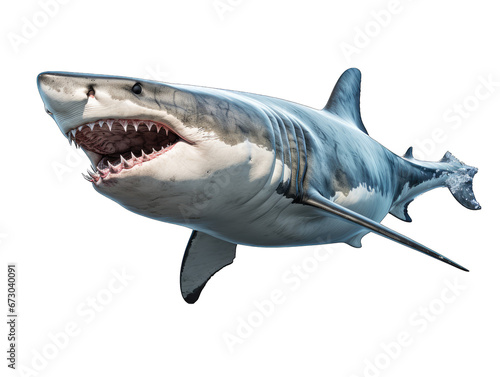 Fierce Shark Showing Teeth Isolated on Transparent or White Background, PNG