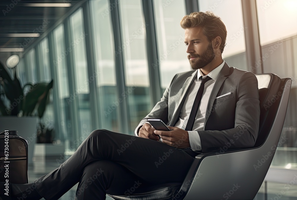 upset business man, disappointed because he missed his flight, delayed or canceled at the airport terminal upset business man, disappointed because he missed his flight, delayed or canceled at the airport terminal