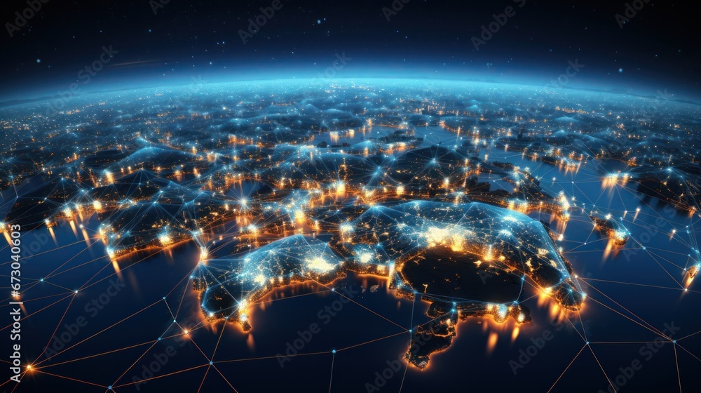 Global web, networks spread far and wide, connecting the world Global web, networks spread far and wide, connecting the world
