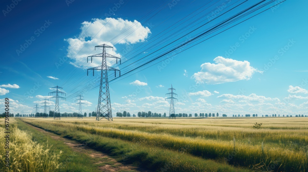 Power lines stretch far and wide across the landscape