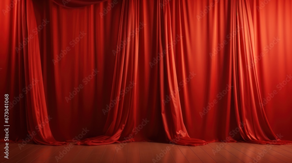 Fototapeta premium Red drapes hang gracefully, infusing the room with warmth