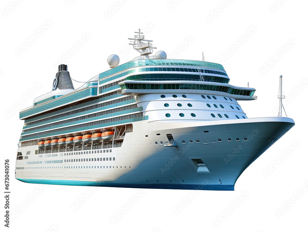 Large Cruise Ship Viewed from the Front Isolated on Transparent or White Background, PNG