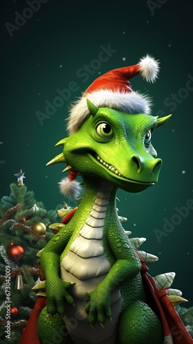 Christmas Background for smartphone with dragon, frame, banner. New Year.