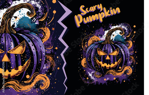 Scary Pumpkin Head Halloween Vector in Scary Night.