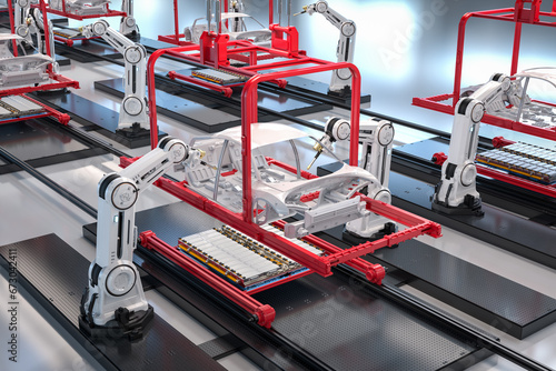 Automation automobile factory with robot assembly line manufacture ev car